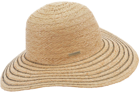 Seeburger Raffia Floppy Hat with Contrast Stitching in Natural and Black 55412