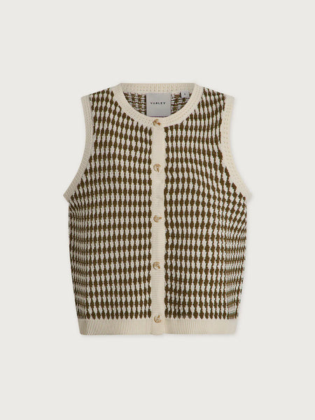 Varley Aura Knit Top in Egret/Golden Olive