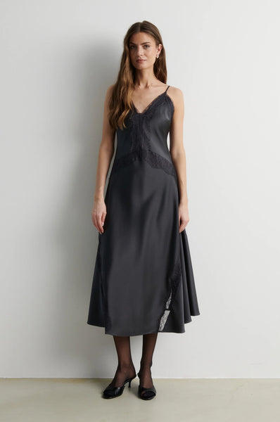 Second Female Glimps Lace Strap Dress in Asphalt