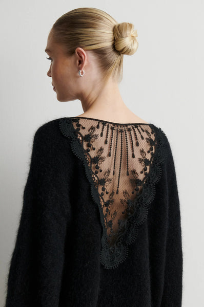 Second Female Brook Knit Lace O-Neck in Black