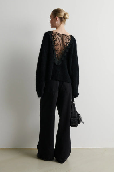 Second Female Brook Knit Lace O-Neck in Black