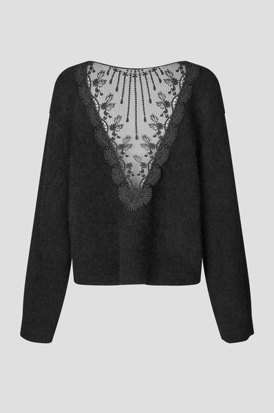 Second Female Brook Knit Lace O-Neck in Black
