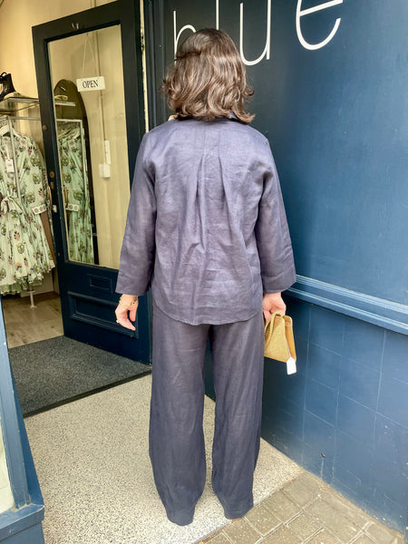 Whyci Milano Linen Top in Navy