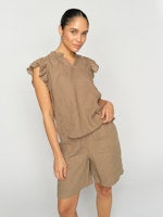 Mos Mosh Tea Linen Blouse in Petrified Oak