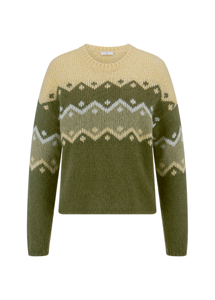 Riani Pullover Jacuard Print in Olive Patterned and honey