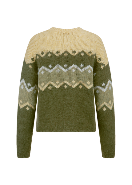 Riani Pullover Jacuard Print in Olive Patterned and honey