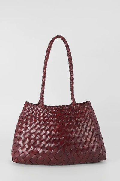 Ellyla Selina Two Long Handles Woven Leather Bag in Burgundy