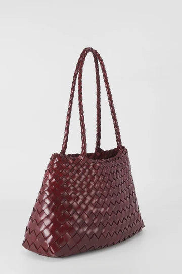 Ellyla Selina Two Long Handles Woven Leather Bag in Burgundy