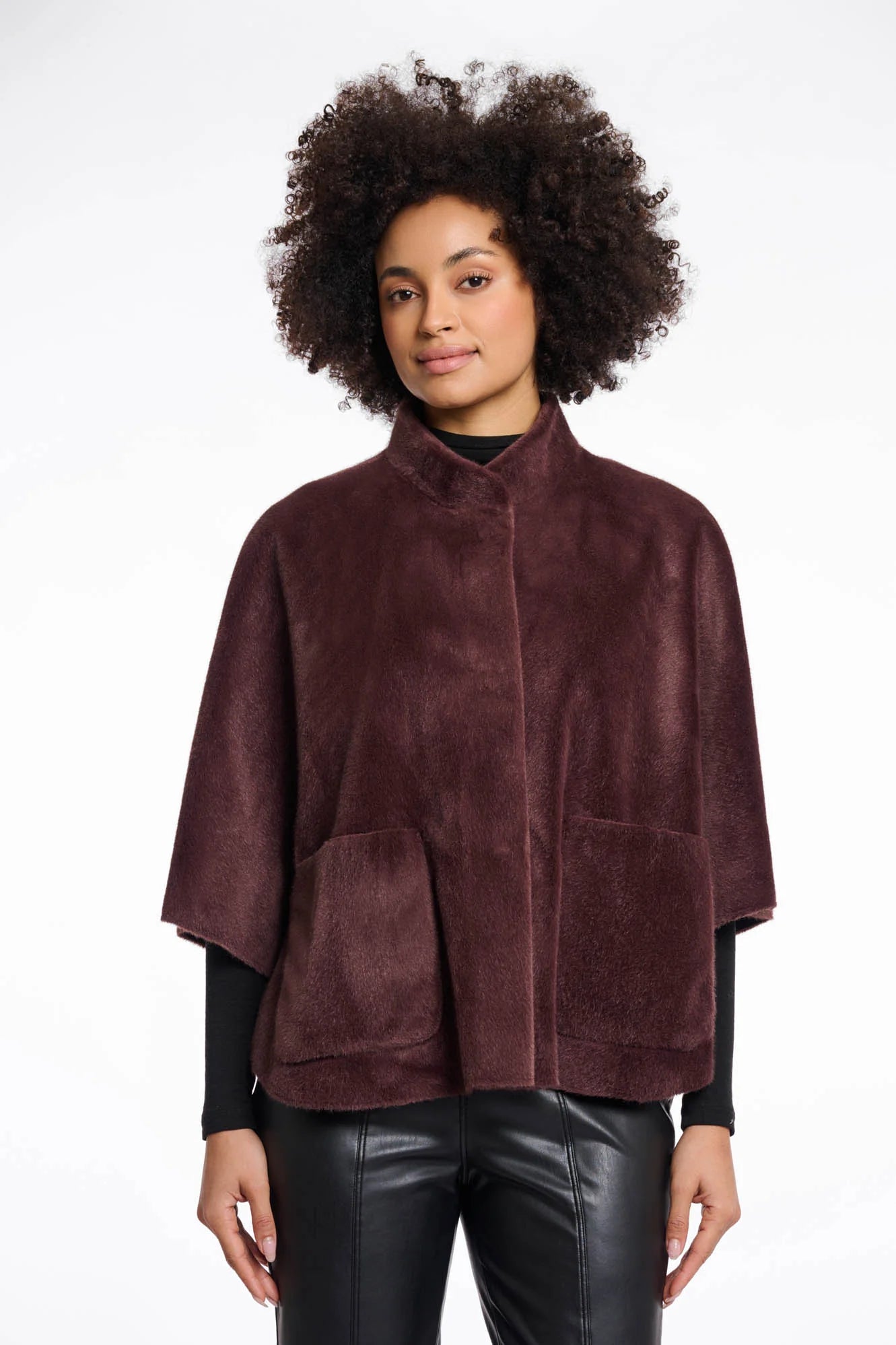 Rino & Pelle Dewi Faux Fur Cape in Chocolate Bean