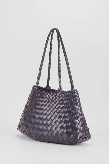 Ellyla Selina 2 Long Handles Woven Leather Bag in Dark Blue