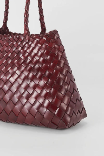Ellyla Selina Two Long Handles Woven Leather Bag in Burgundy