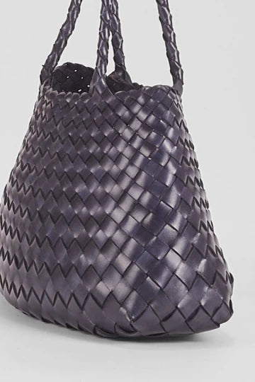 Ellyla Selina 2 Long Handles Woven Leather Bag in Dark Blue