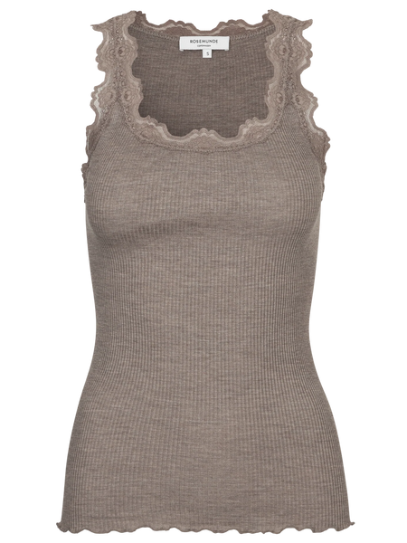 Rosemunde Babette Silk SL U-Neck Lace Top in Brown Melange 5405