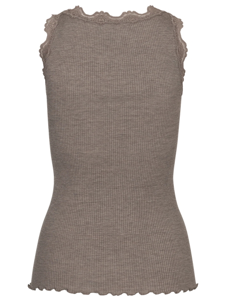 Rosemunde Babette Silk SL U-Neck Lace Top in Brown Melange 5405
