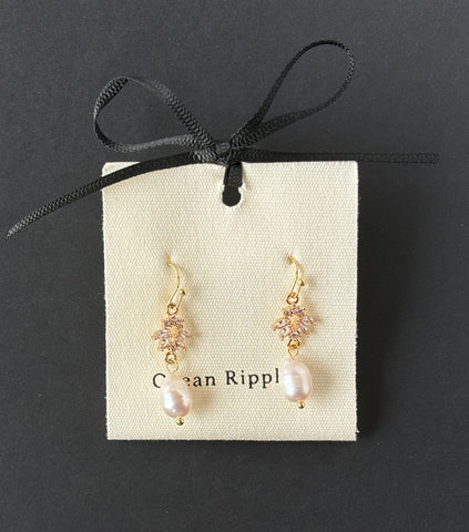 Ocean Ripples Pearl Zirconia Flower Earrings 876