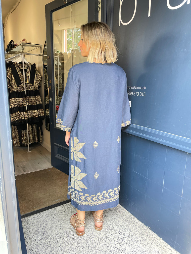 greek archaic kori midi dress Greek Archaic Kori Linen Feather Midi Dress