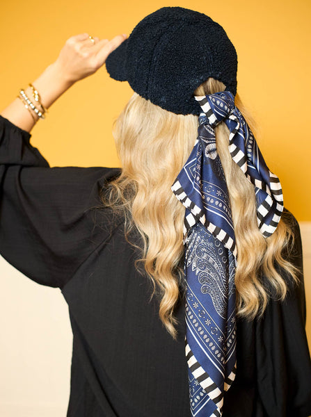 Black Colour Tressa Mini Scarf in Navy