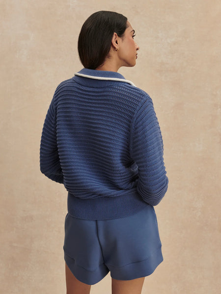 Varley Morwenna Half Zip Knit in Bijou Blue