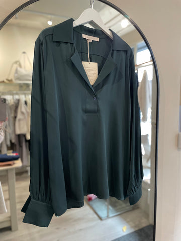Silk95Five Bay Blouse in Dark Emerald Green 25310