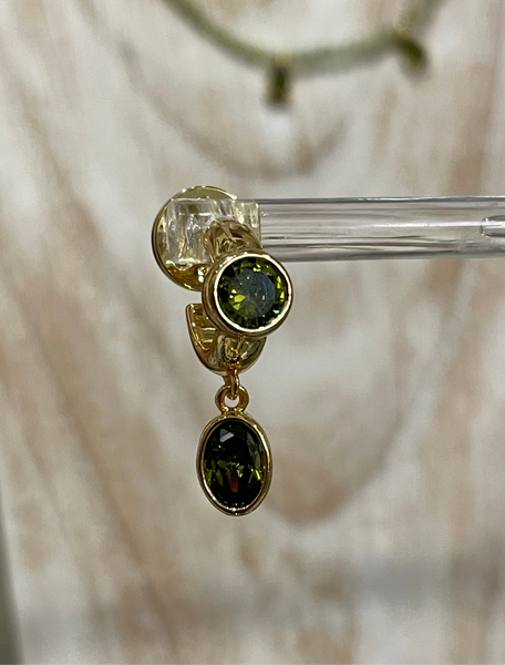 Talis Chains CZ One Drop Huggie Earrings- Green