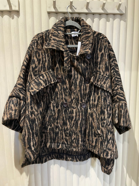 BE-Y-E Caban Jacket in Brown Animal Print