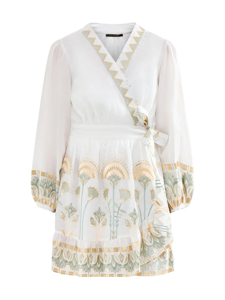 Greek Archaic Kori Mini Wrap Dress Papyrus in White/Multi Mint 4073174