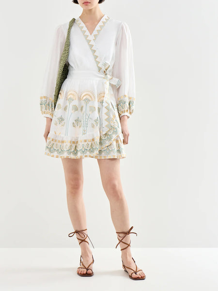 Greek Archaic Kori Mini Wrap Dress Papyrus in White/Multi Mint 4073174