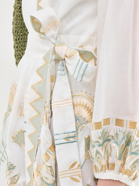 Greek Archaic Kori Mini Wrap Dress Papyrus in White/Multi Mint 4073174