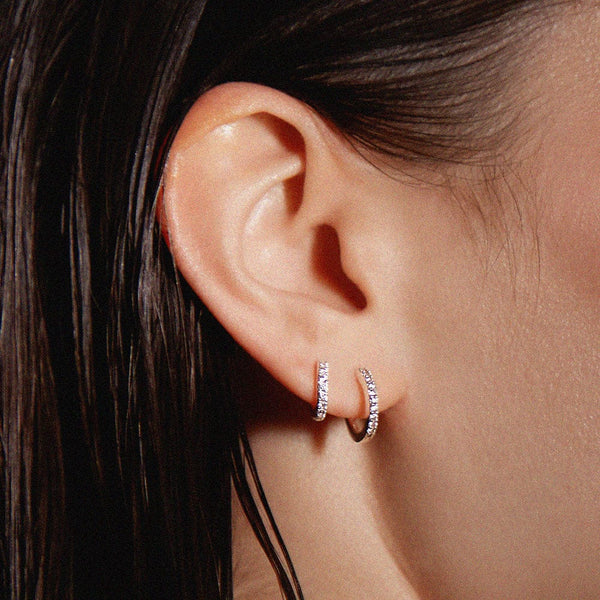 Orelia Mini Pave Huggie Hoop Earring 12mm in Silver ORE22826