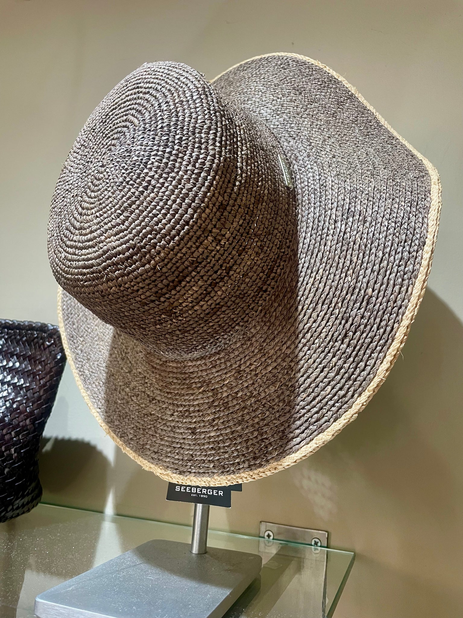LAST ONE!* Seeberger Raffia Crochet Matelot Hat in Taupe/Linen