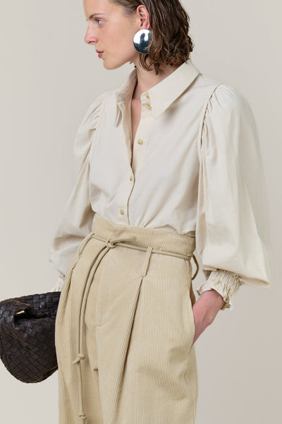 Vivere Novalie Pleat Needlecord Dress in Ecru