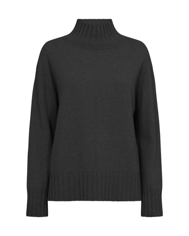 Mos Mosh Alma Highneck Knit in Black . With its high neckline and classic cable knit design, 70% Cashmere
30% Wool