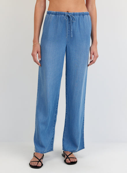 Bella Dahl Wide Leg Drawstring Trouser in Indigo Harbour Wash