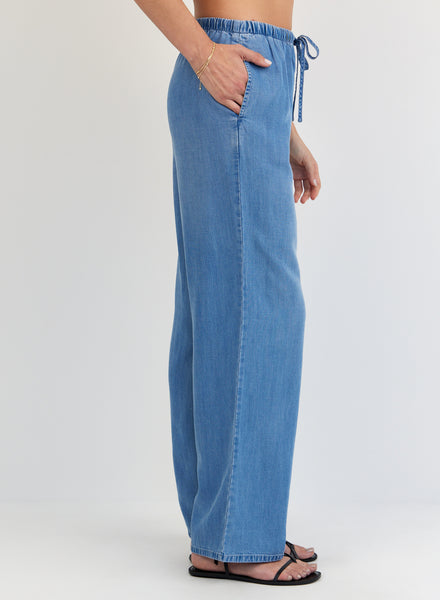 Bella Dahl Wide Leg Drawstring Trouser in Indigo Harbour Wash