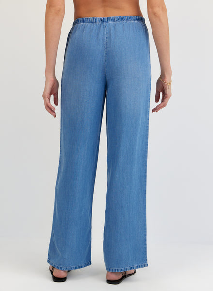 Bella Dahl Wide Leg Drawstring Trouser in Indigo Harbour Wash