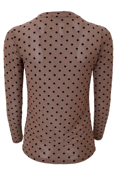 Black Colour Jennie Dotted Mesh Top in Taupe