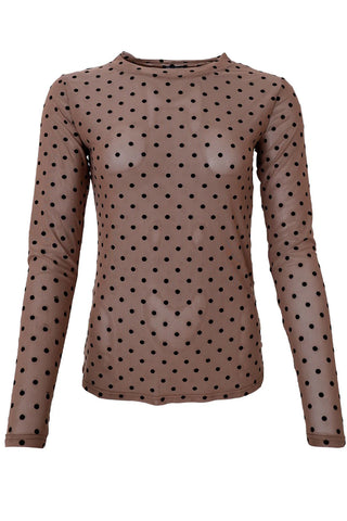 Black Colour Jennie Dotted Mesh Top in Taupe