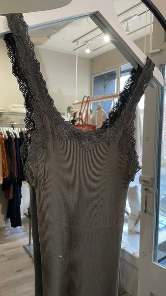 Rosemunde Babette Short Sleeve Deep Back Lace Top in Forest Night 5357