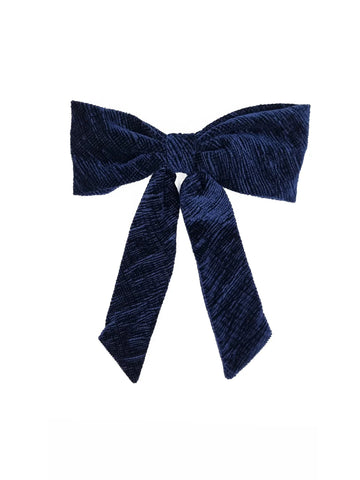 Nooki Crinkle Velvet Hair Bow in Navy