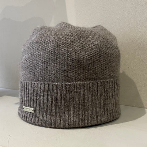Seeberger Cashmere Beanie with Turn-up in Fancy Knit in Taupe 19593-0