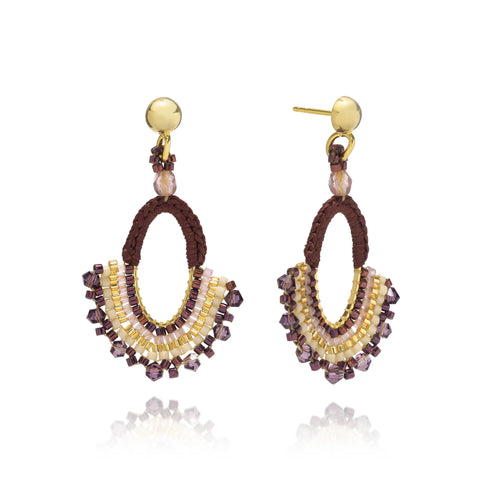 Azuni Kogi Oval Hoop Crochet Bead Earrings in Burgundy and Lilac