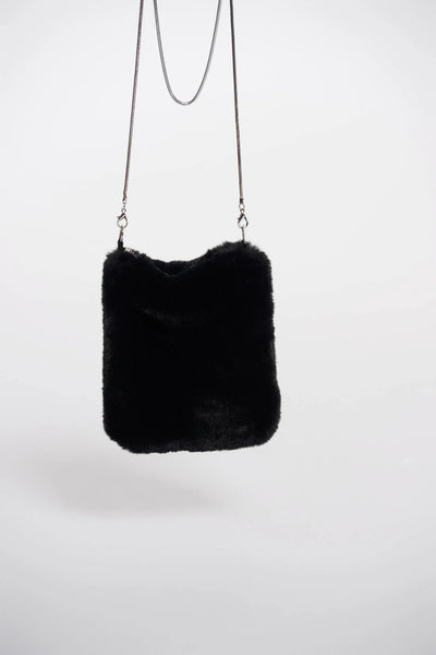 Rino & Pelle Doxy Small Faux Fur Shoulder Bag in Black