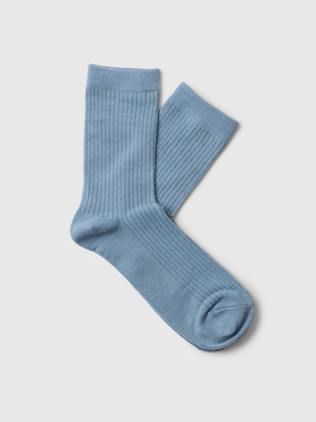 Selected Femme Cotton Blend Socks - Dusty Blue Pair of light blue socks on a white background