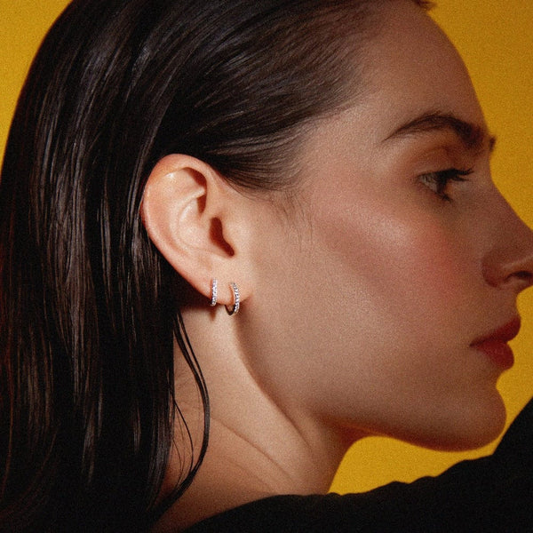 Orelia Mini Pave Huggie Hoop Earring 12mm in Silver ORE22826