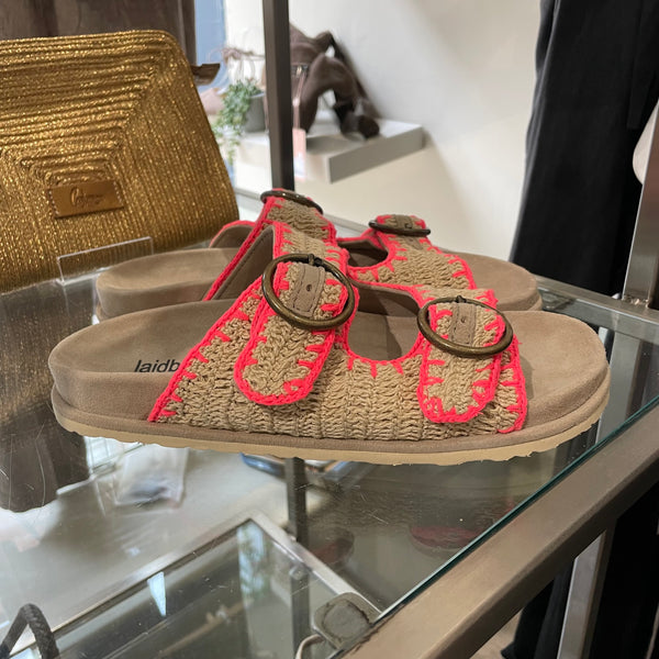Laidback London Clay Sandal in Natural/Neon Pink