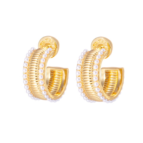 Talis Chains Manhattan Flat Hoop Earrings - Pearl