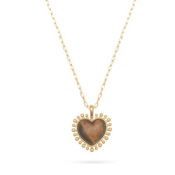 Talis Chains Mini Heart Pendant Necklace - Tiger Eye