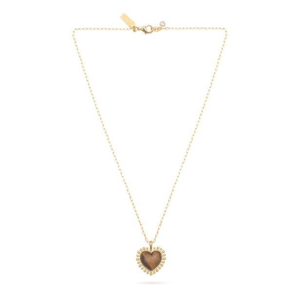 Talis Chains Mini Heart Pendant Necklace - Tiger Eye