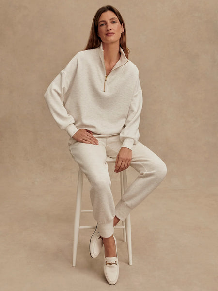 Varley Hawley Half Zip Sweat in Ivory Marl