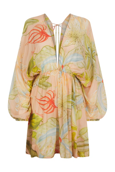 Pranella Astrid Junos Peach Kaftan Floral patterned kimono-style garment on a white background